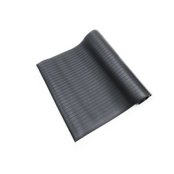 Antifatigue Mat, 12 ft. L x 3 ft. W, 3/8 in Thickness, Ribbed, Black